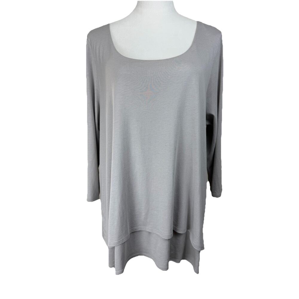 Pure Jill Women's Elliptical Layered Top‎ Sz XL Gray Cotton Modal Soft